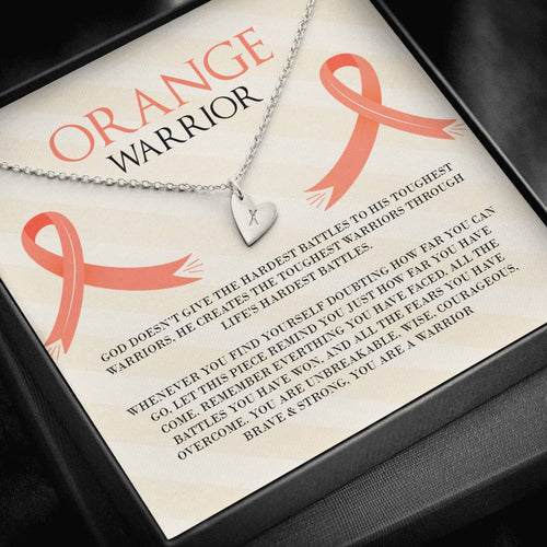 Leukemia Orange Warrior Heart Charm Necklace
