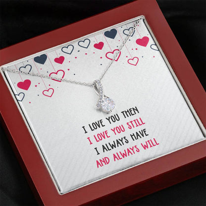 I Love You Then Ribbon Drop Pendant Necklace