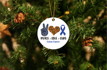 Load image into Gallery viewer, Peace Love Cure - Colon Cancer Ornament