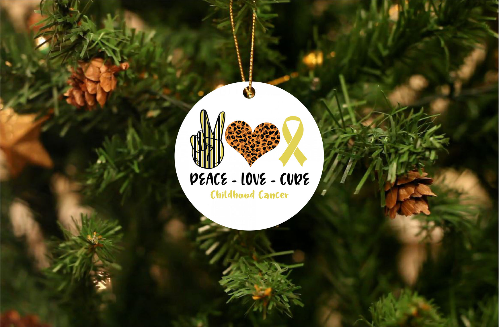Peace Love Cure - Childhood Cancer Ornament